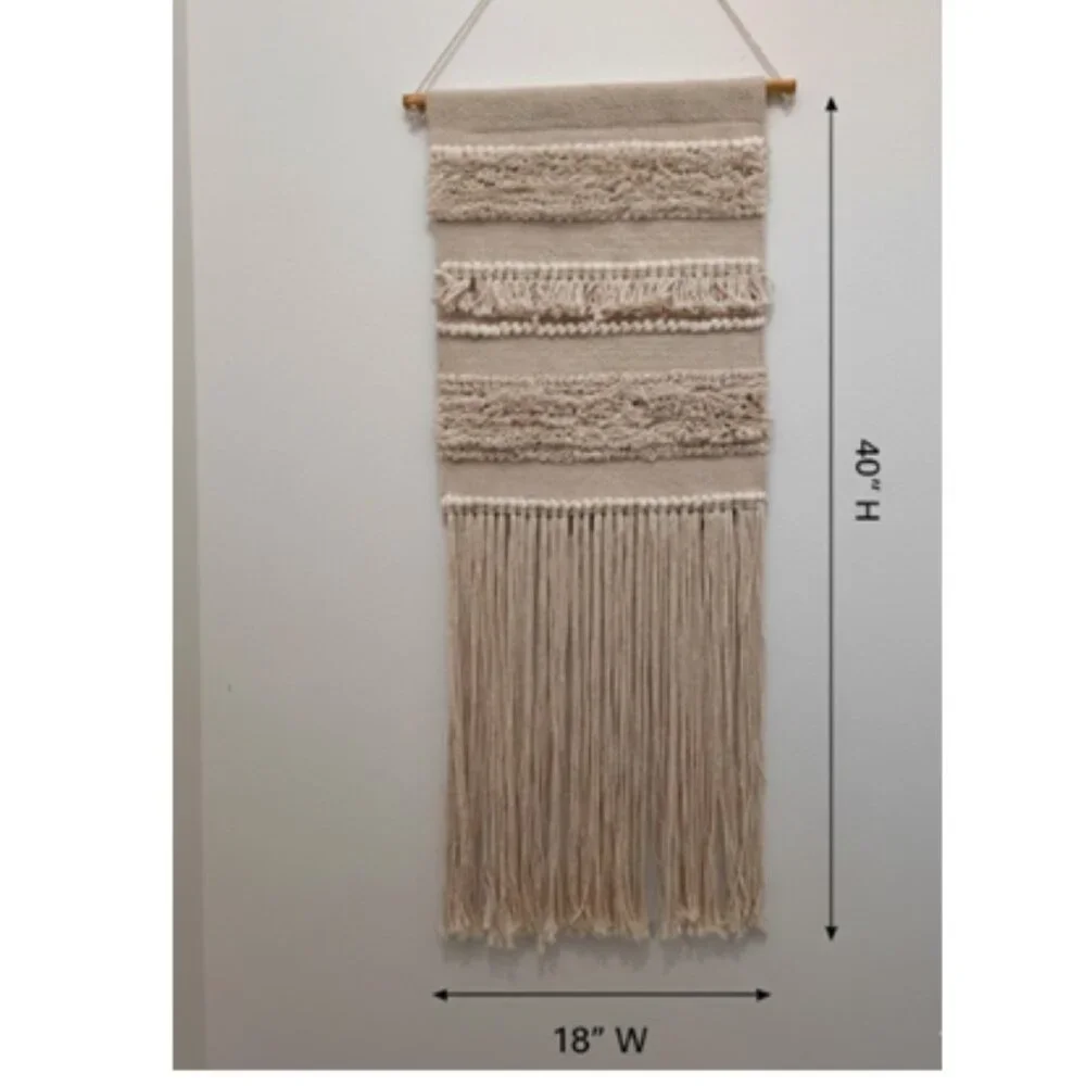 Handmade Boho Macrame & Woven Wall Hanging –  Textured Tapestry with Long Fringe